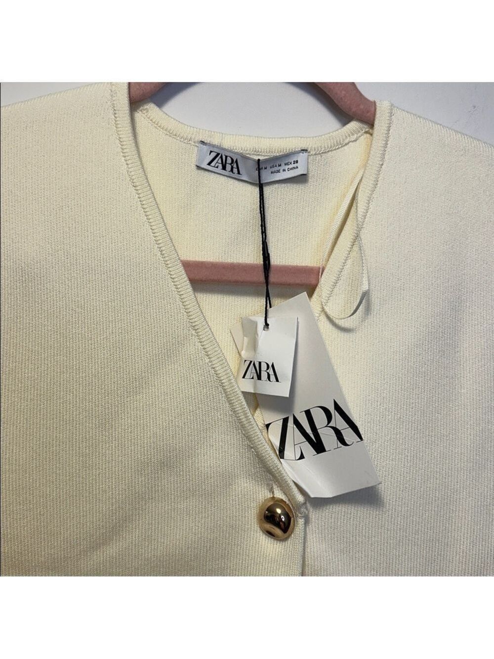 Zara Knit Asymmetrical Gold Button Ecru Vest Sleeveless Top - Picture 9 of 11